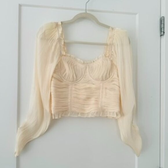 NWOT ASTR The Label JUNIE RUFFLE SQUARE NECK LONG SLEEVE TOP, S, Champagne - Picture 8 of 14